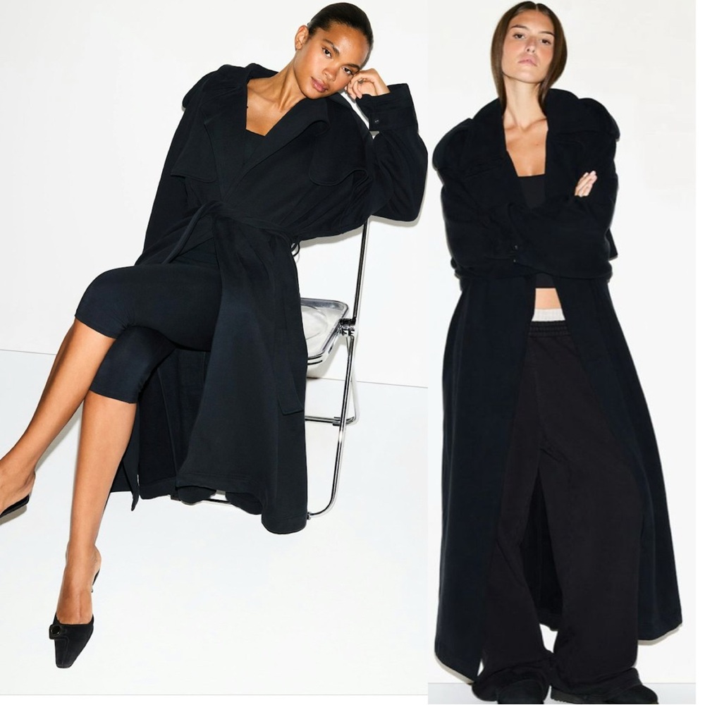 Skims NEW oversized trench coat boyfriend fleece onyx relaxed slouch jacket fall